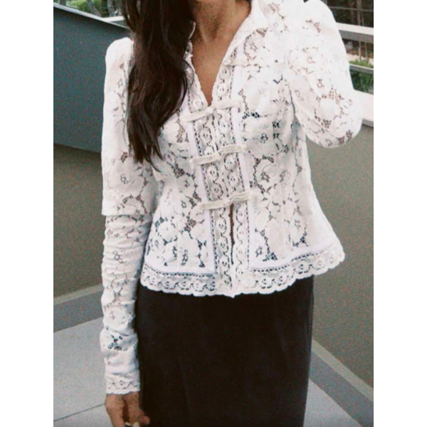 Women’s Lace Split Blouse Long Sleeve Elegant Sheer Floral Top Slim Fit spring 2026 collection