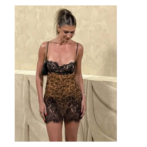 Sultry Leopard Print Lace Slip Dress – Sexy Open Back with Lace Panels