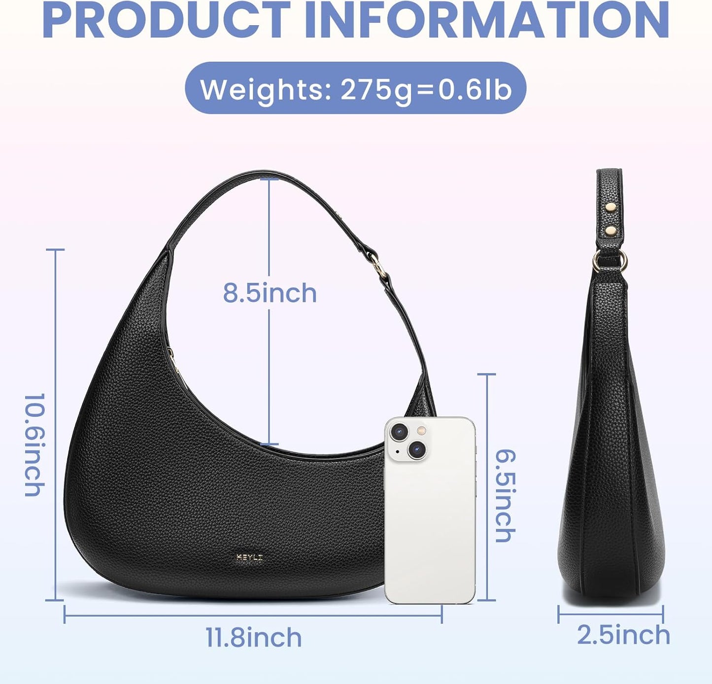 Women’s Black Hobo Shoulder Bag Vegan Leather Zipper Handbag Large Capacity spring 2026 collection