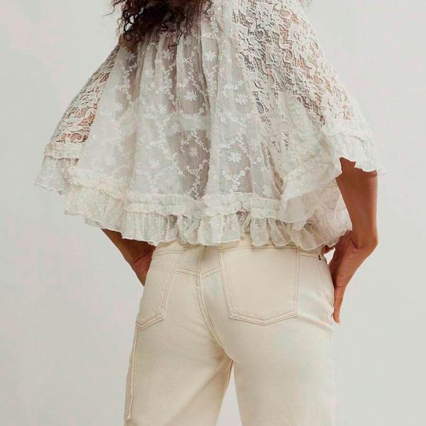 Women’s Vintage Lace Ruffle Blouse with Three Quarter Sleeve and Mesh Detail spring 2026 collection