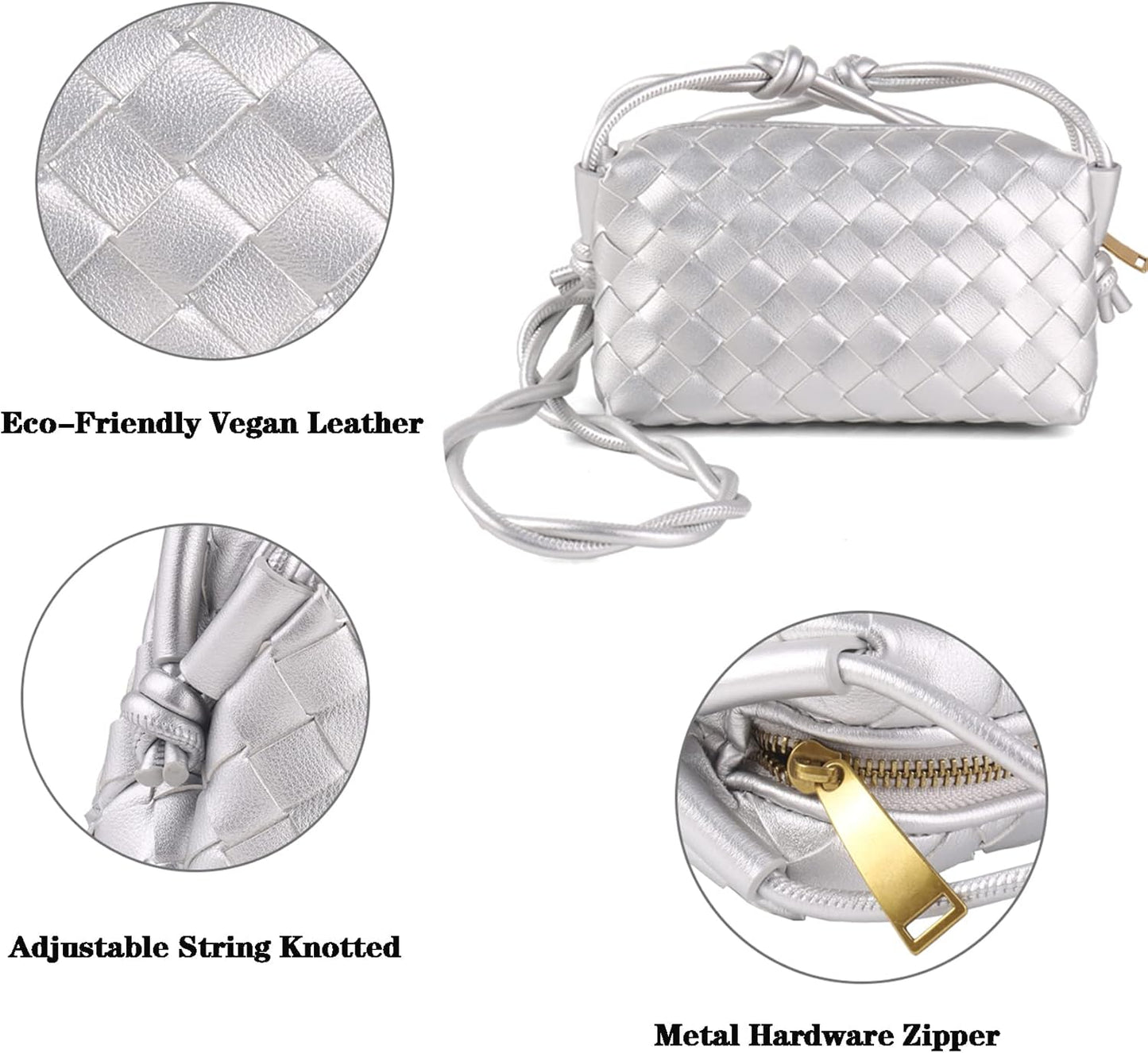 Women’s Woven Crossbody Bag Small Vegan Leather Shoulder Purse Silver spring 2026 collection