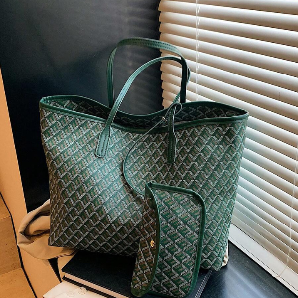 2pcs/Set Large Capacity Patchwork Tote Bags – Green Geometric Design, Ideal for Travel, Shopping, and Daily Use spring 2026 collection