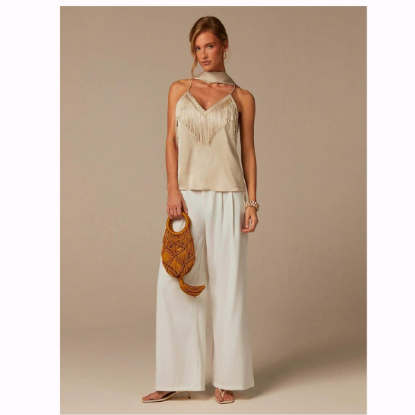 Women’s Brown Halter Fringe Cami Top