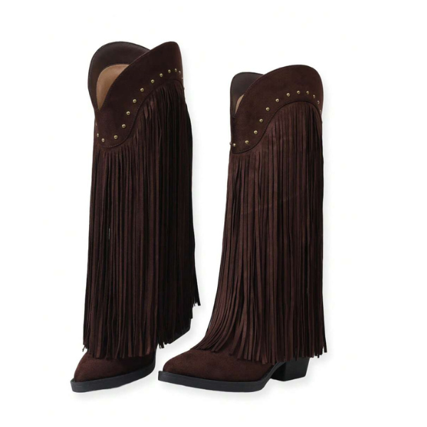 Women’s Brown Western Point Toe Boots Chunky Heel Slip-On Classic Style spring 2026 collection