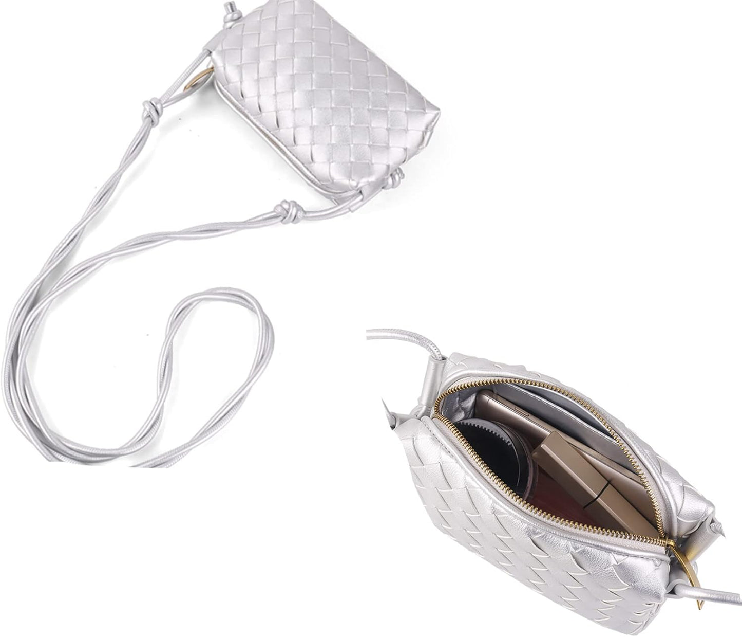 Women’s Woven Crossbody Bag Small Vegan Leather Shoulder Purse Silver spring 2026 collection