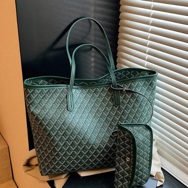 2pcs/Set Large Capacity Patchwork Tote Bags – Green Geometric Design, Ideal for Travel, Shopping, and Daily Use spring 2026 collection