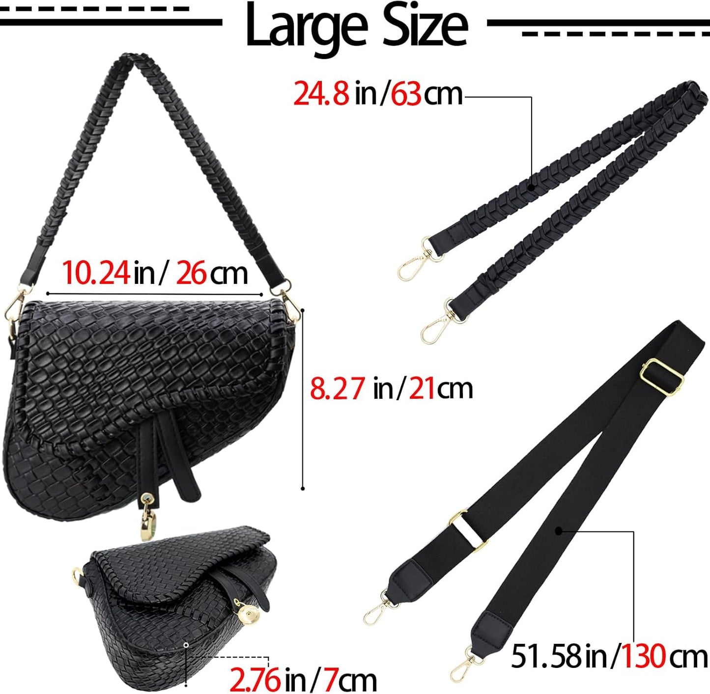 Women’s Saddle Crossbody Bag Woven Croc PU Leather Shoulder Satchel Black