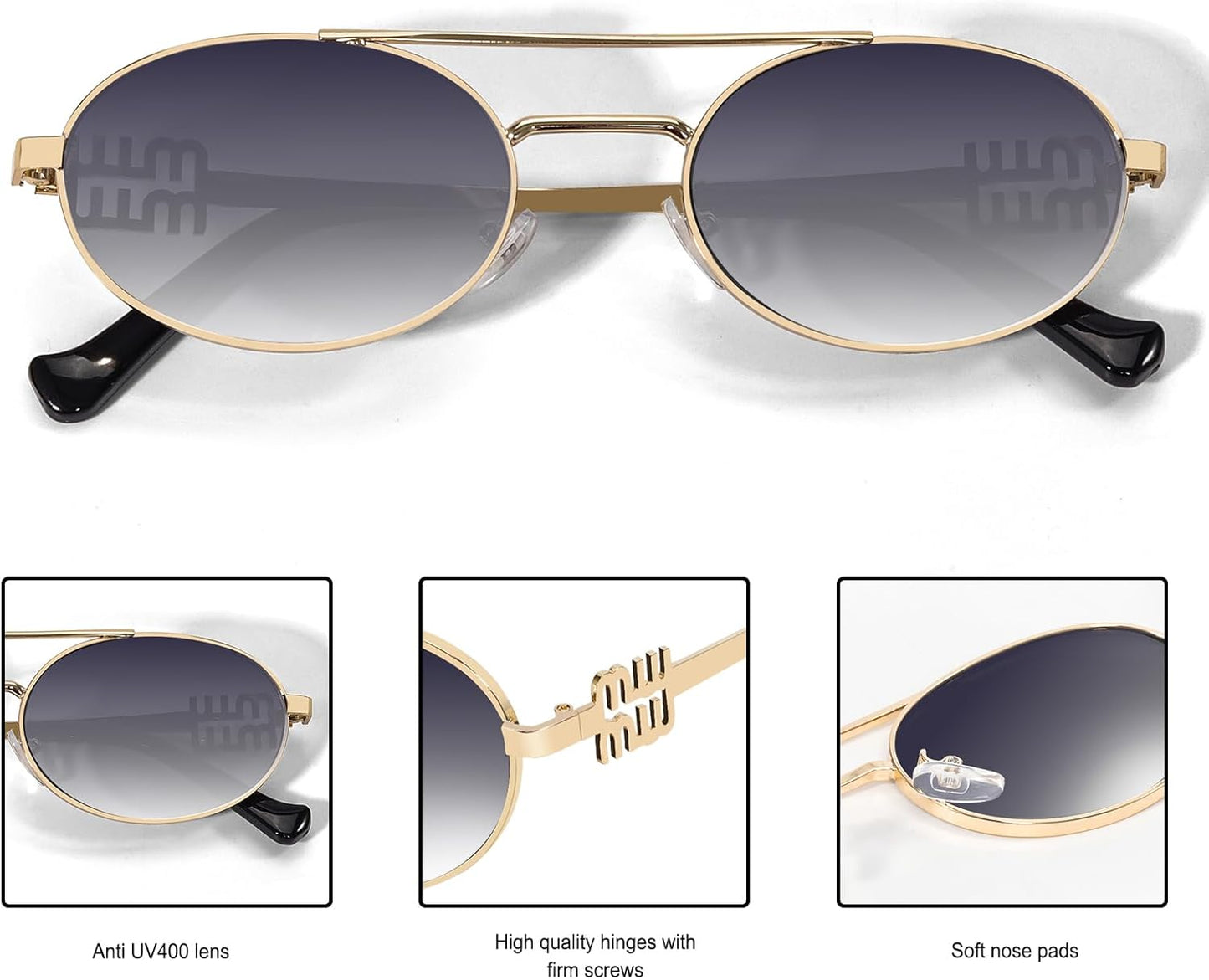 Women’s Retro Oval Sunglasses 90s Narrow Metal Frame UV400 Gradient Lens 2026 Trendy