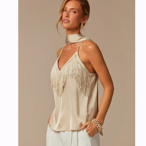 Women’s Brown Halter Fringe Cami Top