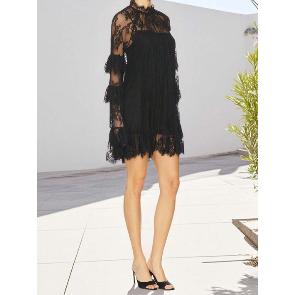 Women’s Black Lace Dress with Long Sleeves and Stand Collar spring 2026 collection