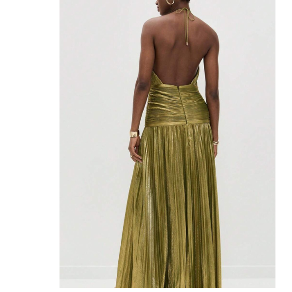 Women’s Olive Green Halter Sequin Split Midi Dress