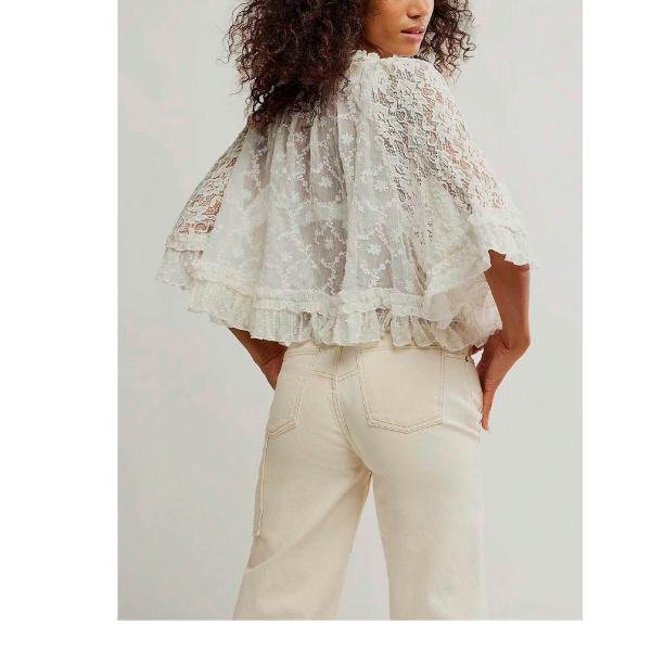 Women’s Vintage Lace Ruffle Blouse with Three Quarter Sleeve and Mesh Detail spring 2026 collection