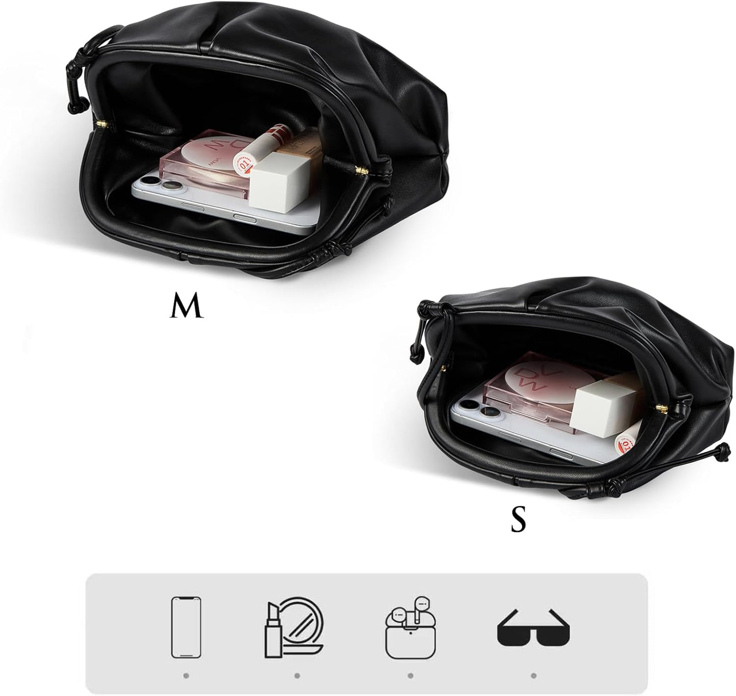 Women’s Pleated Cloud Clutch Bag Vegan Leather Soft Dumpling Purse Light