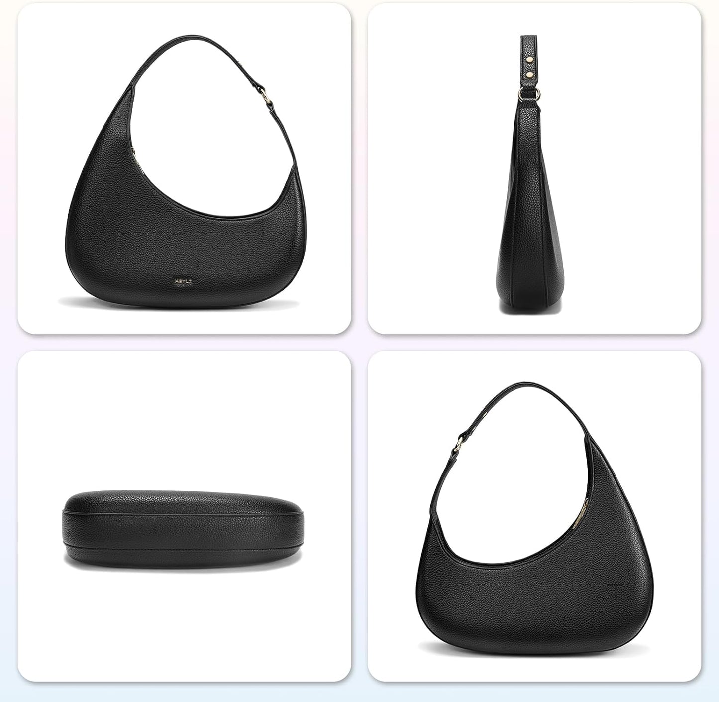 Women’s Black Hobo Shoulder Bag Vegan Leather Zipper Handbag Large Capacity spring 2026 collection