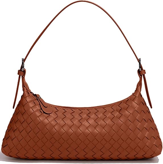 Women’s Woven Crossbody Shoulder Bag Small Faux Leather Hobo Purse Apricot