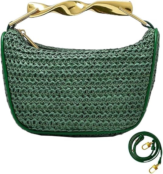 Women’s Mini Straw Crossbody Bag Woven Summer Satchel with Dual Straps Coffee