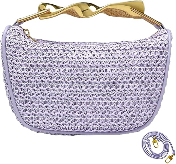 Women’s Mini Straw Crossbody Bag Woven Summer Satchel with Dual Straps Coffee