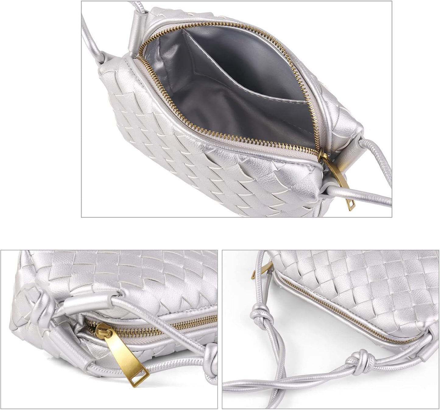 Women’s Woven Crossbody Bag Small Vegan Leather Shoulder Purse Silver spring 2026 collection