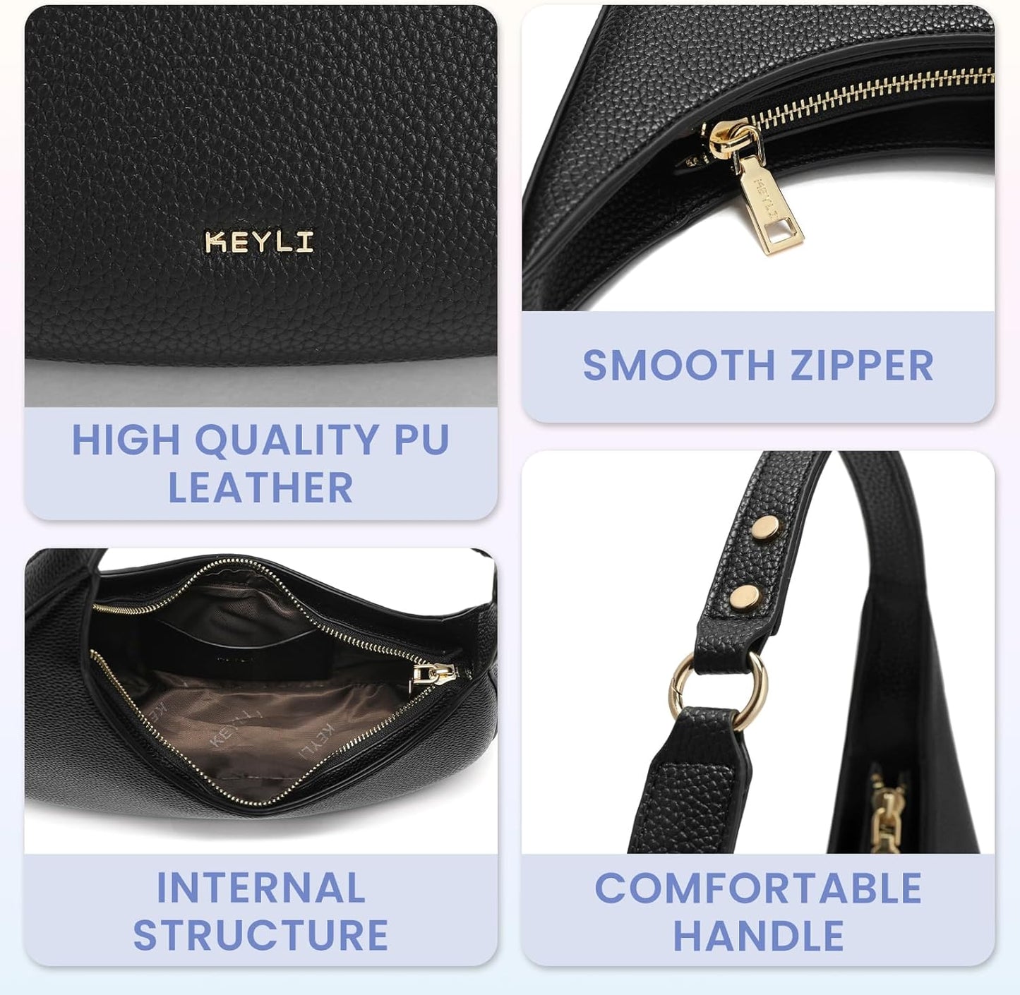 Women’s Black Hobo Shoulder Bag Vegan Leather Zipper Handbag Large Capacity spring 2026 collection