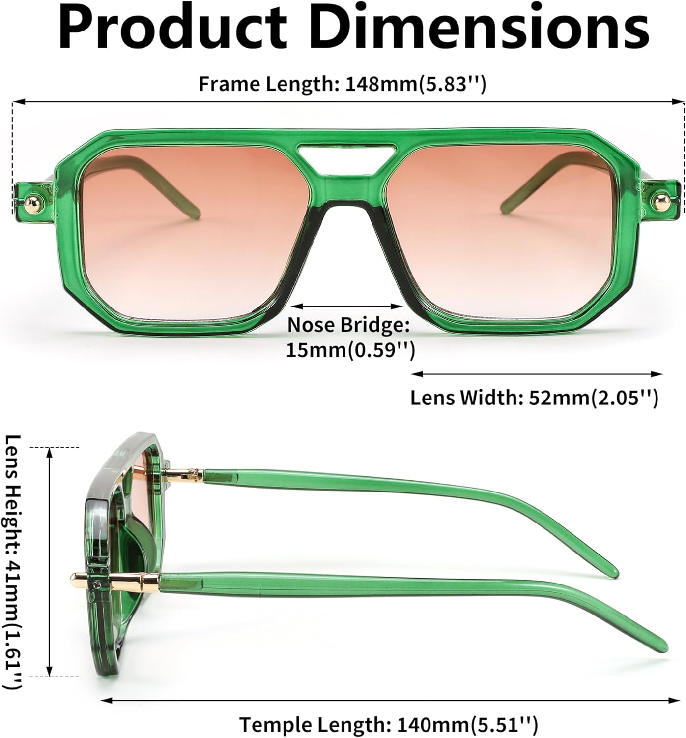 Retro Square Aviator Sunglasses Unisex 70s Style UV400 Gradient Lens