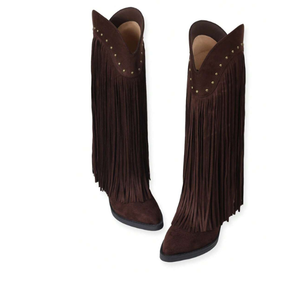 Women’s Brown Western Point Toe Boots Chunky Heel Slip-On Classic Style spring 2026 collection