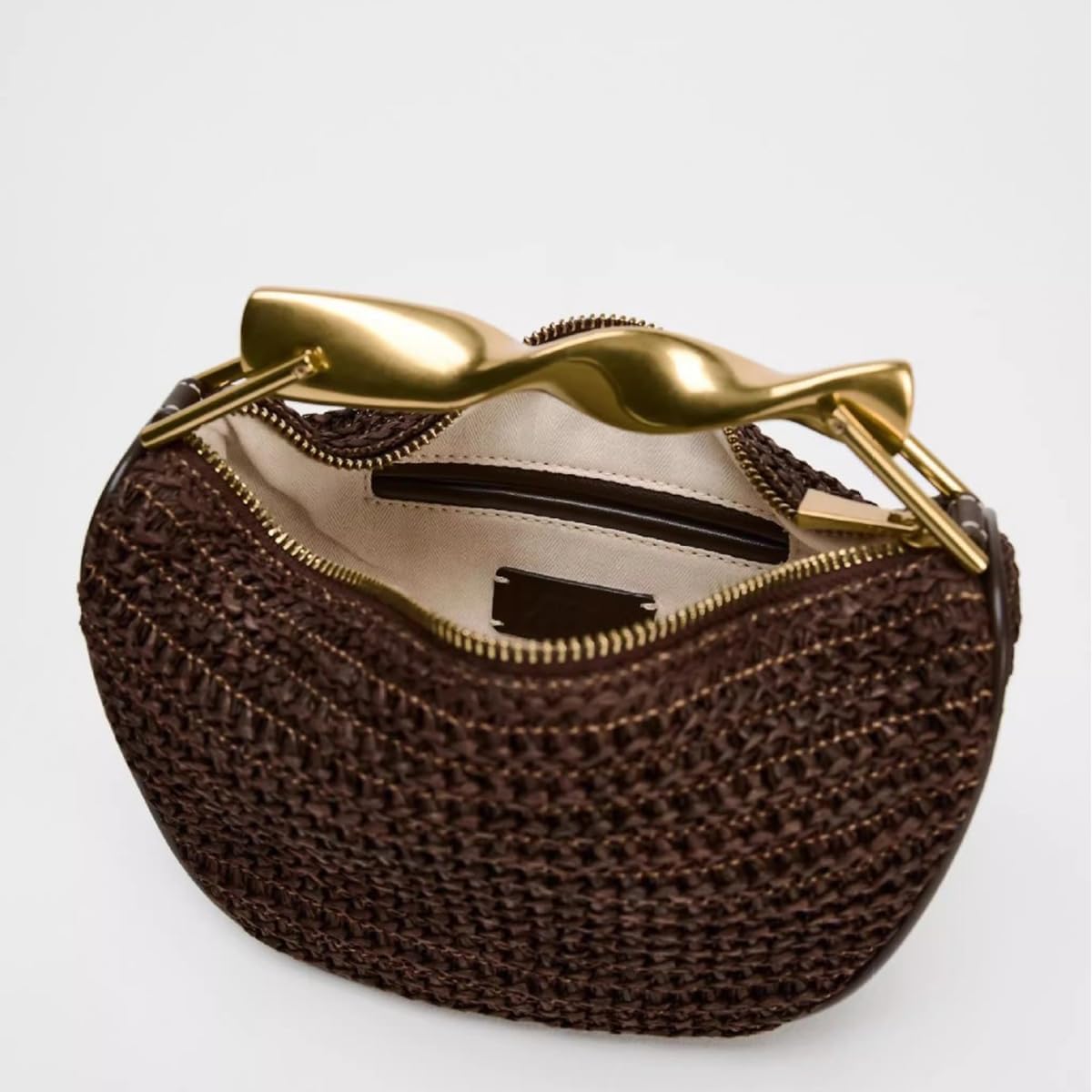 Women’s Mini Straw Crossbody Bag Woven Summer Satchel with Dual Straps Coffee