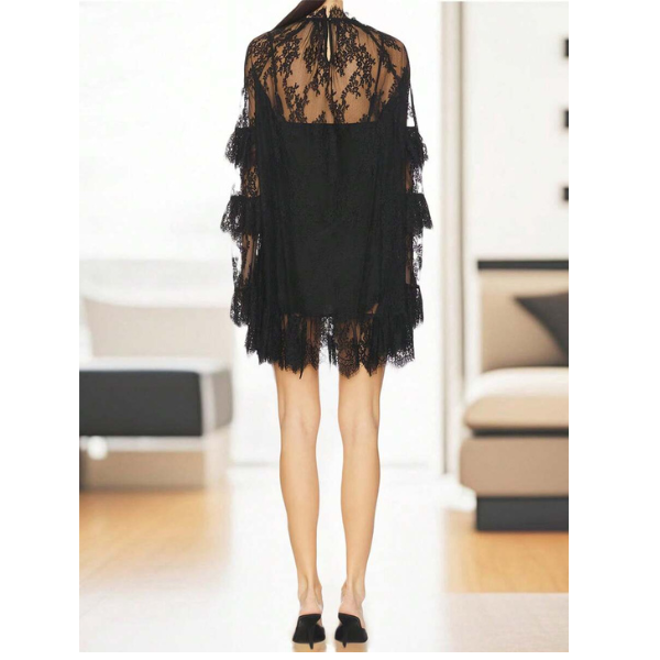 Women’s Black Lace Dress with Long Sleeves and Stand Collar spring 2026 collection