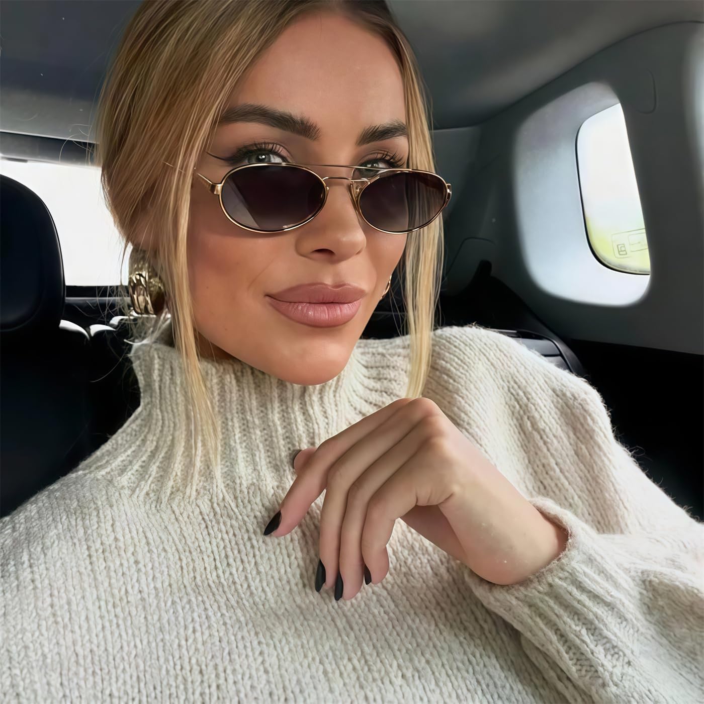 Women’s Retro Oval Sunglasses 90s Narrow Metal Frame UV400 Gradient Lens 2026 Trendy