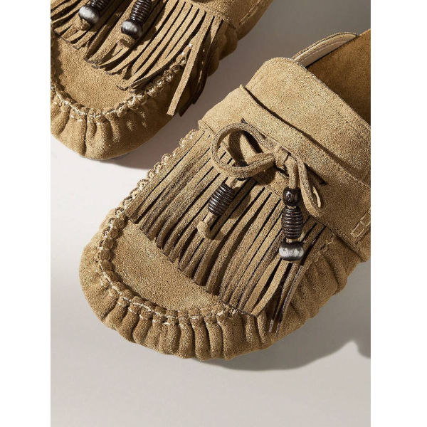 Women’s Khaki Slingback Flat Shoes Fringe Detail Slip-On Casual Sandals spring 2026 collection