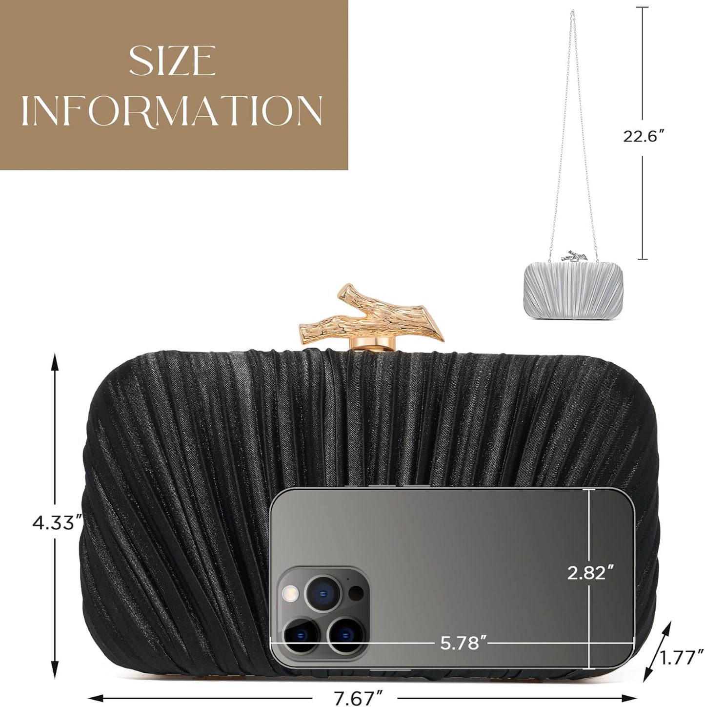 Women’s Satin Clutch Bag Ruched Evening Purse with Chain Strap Silver spring 2026 collection