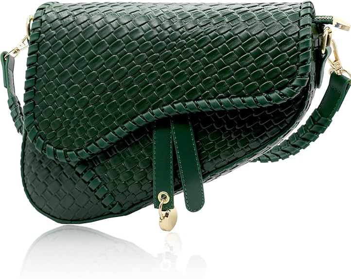 Women’s Saddle Crossbody Bag Woven Croc PU Leather Shoulder Satchel Black