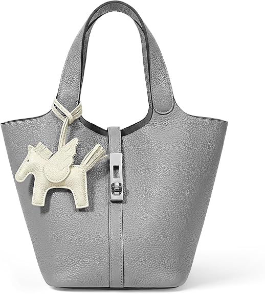 Women’s Vegan Leather Bucket Bag Top Handle Shoulder Tote with Pouch Khaki