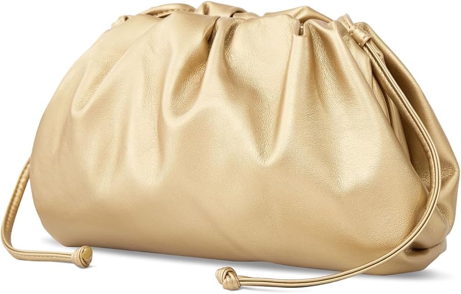 Women’s Pleated Cloud Clutch Bag Vegan Leather Soft Dumpling Purse Light