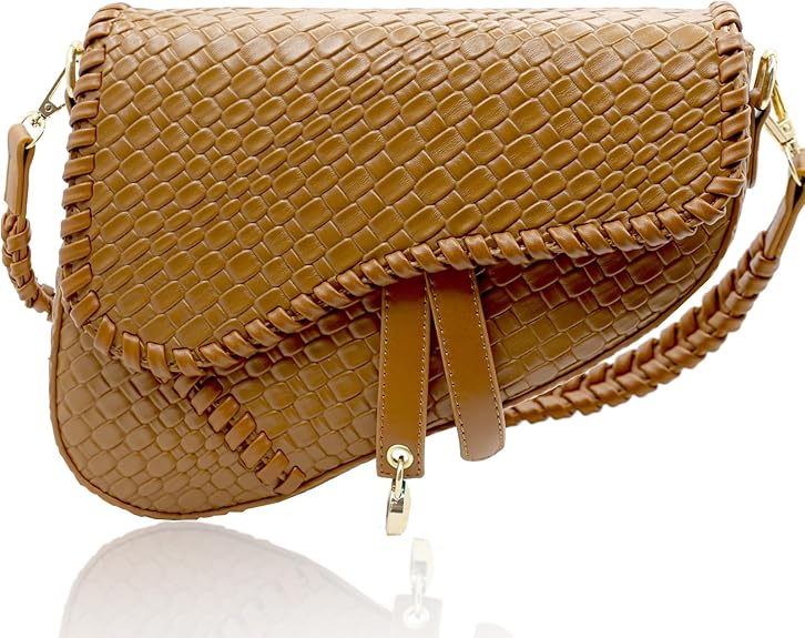 Women’s Saddle Crossbody Bag Woven Croc PU Leather Shoulder Satchel Black