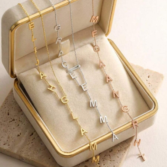 Personalized Lariat Name Necklace – Customizable with 1-12 Letters, 18K Gold-Plated