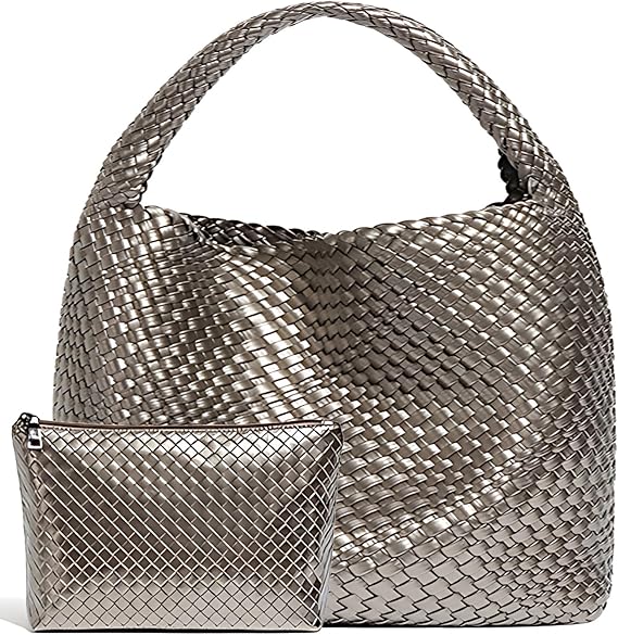 Women’s Woven Tote Bag with Pouch Large Capacity Hobo Shoulder Bag Silver spring 2026 collection