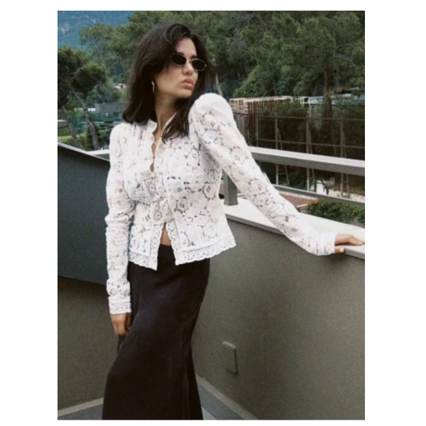 Women’s Lace Split Blouse Long Sleeve Elegant Sheer Floral Top Slim Fit spring 2026 collection