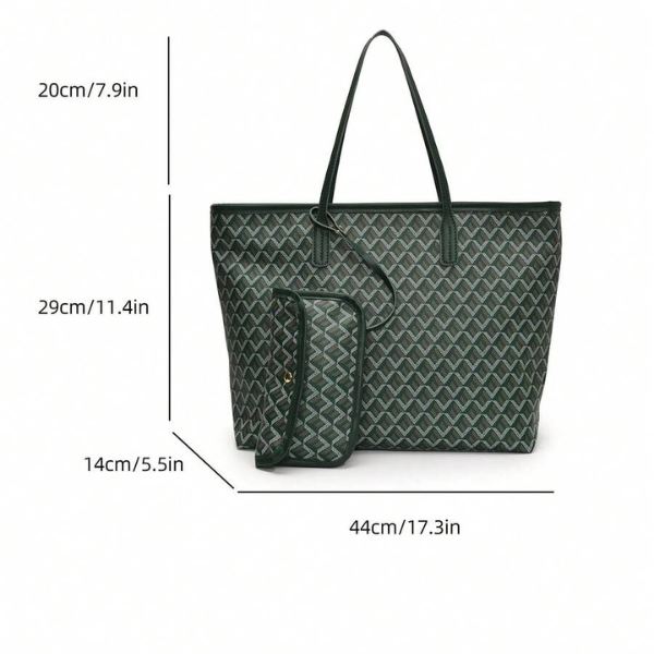 2pcs/Set Large Capacity Patchwork Tote Bags – Green Geometric Design, Ideal for Travel, Shopping, and Daily Use spring 2026 collection