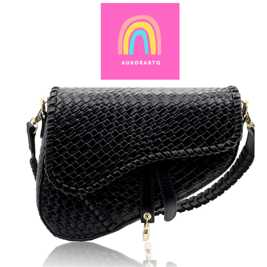 Women’s Saddle Crossbody Bag Woven Croc PU Leather Shoulder Satchel Black