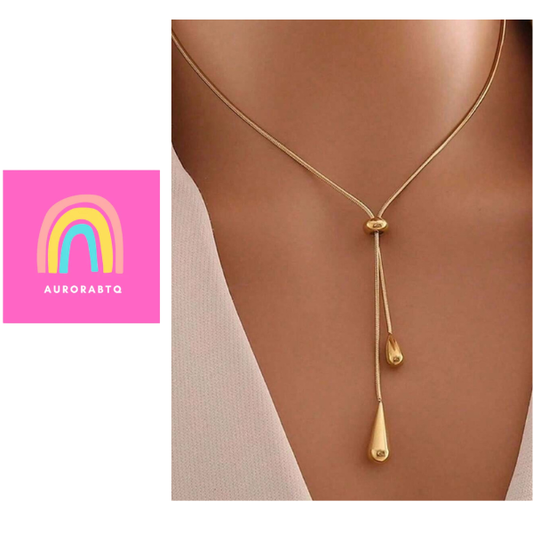 1pc Stainless Steel Yellow Gold Bow Drop Pendant Necklace – Retro Minimalist Design