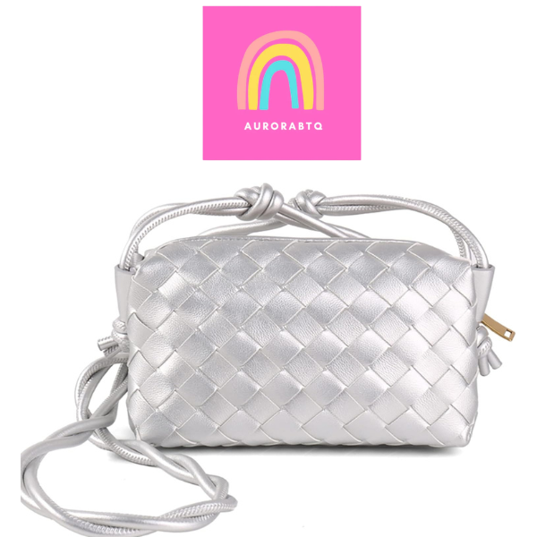 Women’s Woven Crossbody Bag Small Vegan Leather Shoulder Purse Silver spring 2026 collection