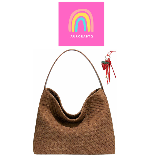 Women’s Woven Suede Hobo Shoulder Bag Slouchy Tote Crossbody Brown