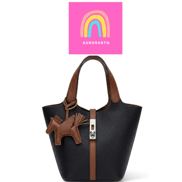 Women’s Vegan Leather Bucket Bag Top Handle Shoulder Tote with Pouch Khaki