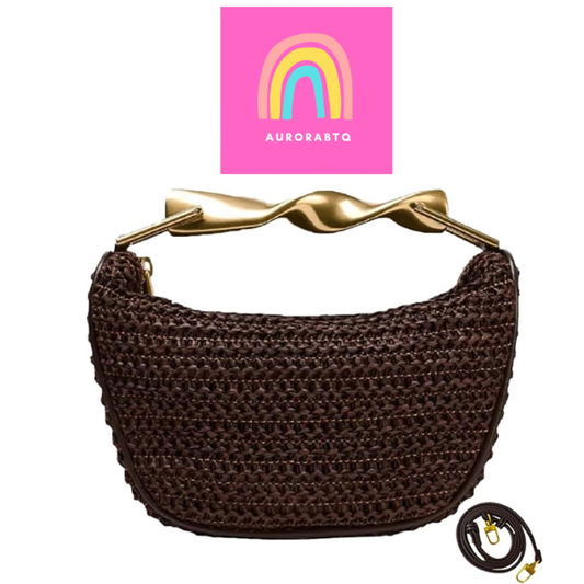 Women’s Mini Straw Crossbody Bag Woven Summer Satchel with Dual Straps Coffee