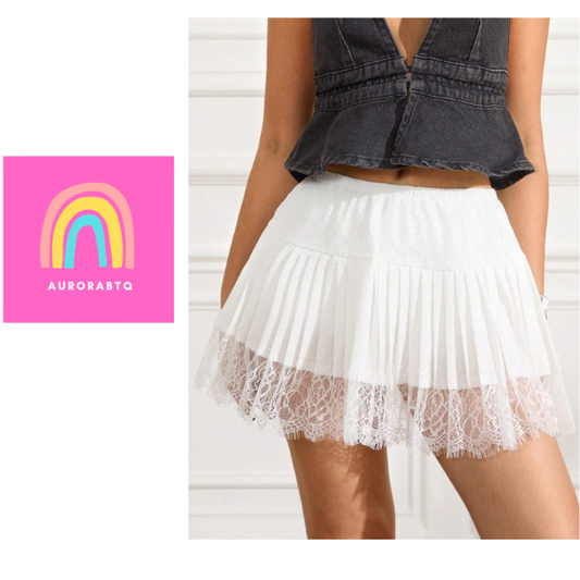 Women’s Lace Mini Skirt Y2K Ruffle Pleated Elastic Waist Layered Skirt White spring 2026 collection