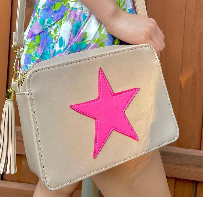 The Pink Star Cream Crossbody Bag