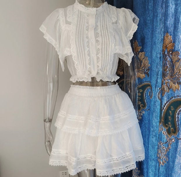 White Chloe Matching Skirt and Top Set