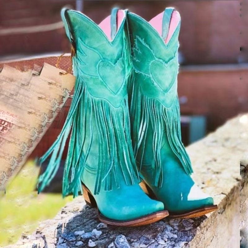 The Heart Fringe Cowboy/Cowgirl Boots in Green