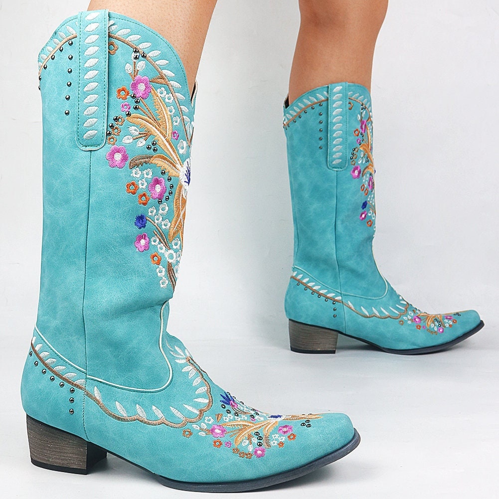 The Flower Cowboy Boots - Bright Blue