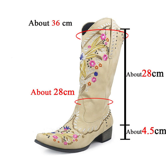 The Flower Cowboy Boots - Beige
